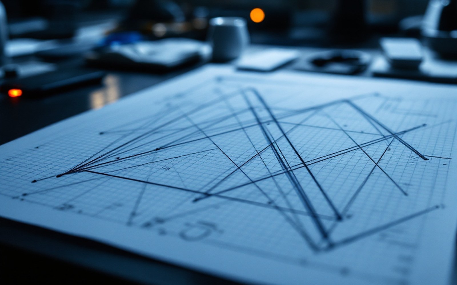 A geometric construction of nested straight lines drawn in pencil on graph paper