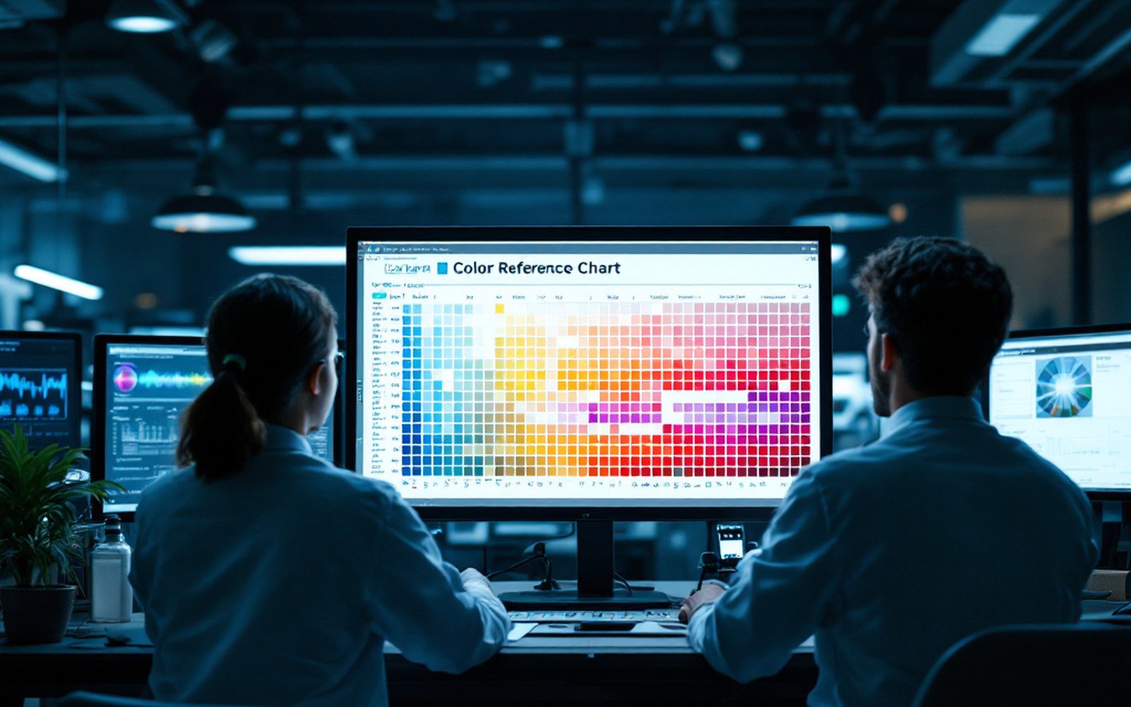 A standard photographic colour reference chart held up in a studio under even lighting